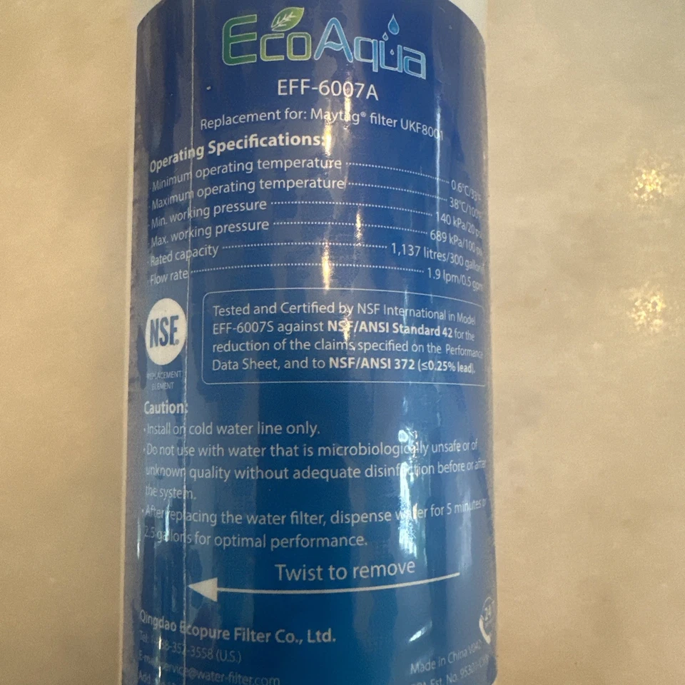 Водяной фильтр для холодильника EcoAqua EFF-6007A ~ Maytag Amana KitchenAid Kenmore - Изображение 2 из 3
