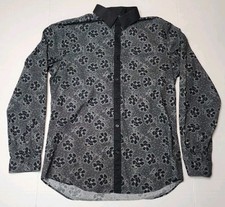 Men's Large L Button Up Long Sleeve Dress Shirt Express Extra Slim Floral Black