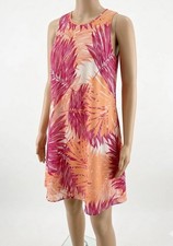Calvin Klein Dress Womens 12 Orange Multi Fern Floral Swing Chiffon Sleeveless