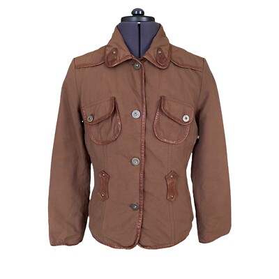Marlboro Classics Jacket Brown Cotton Blend Leather Trim Ladies EU 44 UK 16  VGC UK