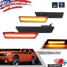 Front&Rear Lens Side Marker Lights LED Kit For 2008-2014 Dodge Challenger Smoked