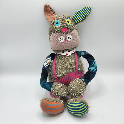GUND UR Squared Brown Rabbit Studio G Colorful Patchwork Cuddly Plush Size MED