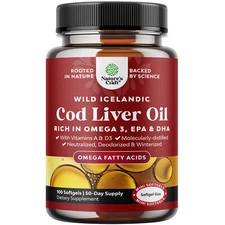 Icelandic Cod Liver Oil Softgels - Wild Caught EPA DHA Omega 3 Fish Oil 100ct
