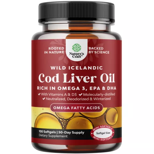 Icelandic Cod Liver Oil Softgels - Wild Caught EPA DHA Omega 3 Fish Oil 100ct