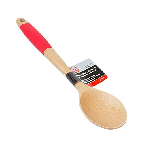  Premium Silicone Handle 14 inch Red Wooden Spoon Set - Image 2 of 4