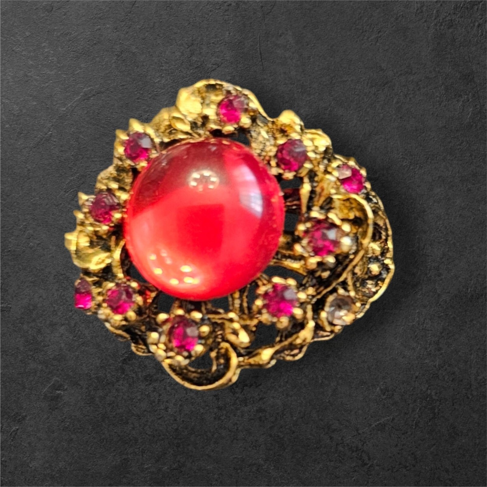 Vintage Gold Tone Adjustable Ring - Ruby Red Ston… - image 1