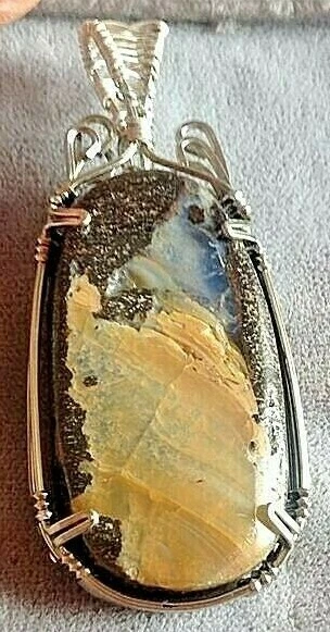 Pendente ciondolo monile opale bulder montatura placcata argento realizza a mano - Immagine 2 di 3