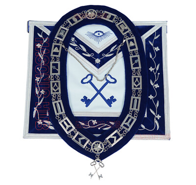 Masonic Blue Lodge Officer 100% Lambskin Apron - TREASURER + Chain Collar