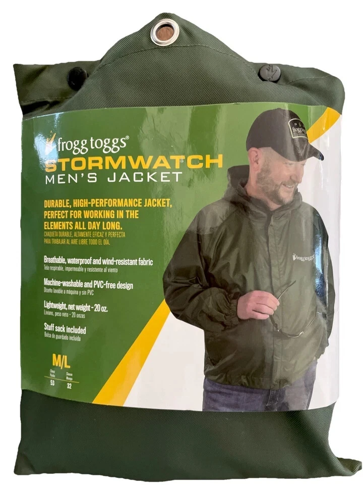 Jaqueta de chuva masculina frogg toggs® STORMWATCH M/L verde durável impermeável novo pacote! - Imagem 2 de 4