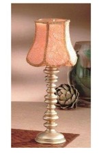 NEW PINK FLOWER,FLORAL LAMP SHADE CANDLE,GOLD TRIM,RESIN STAND,HOLDER- 77088