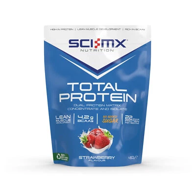Sci-MX Total Protein Powder Whey & Soy Isolate Blend Amino Acids 450g Strawberry