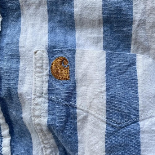 Vintage Carhartt Striped Short Sleeve Button Up Summer Camp Shirt - Picture 4 of 8