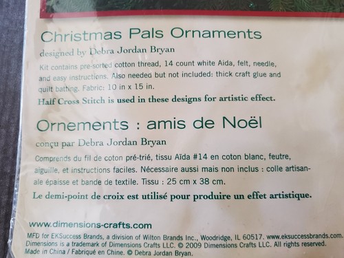 NIP 2009 Dimensions Christmas Pals Ornaments Counted Cross-stitch Kit #70-08842 - Picture 4 of 4