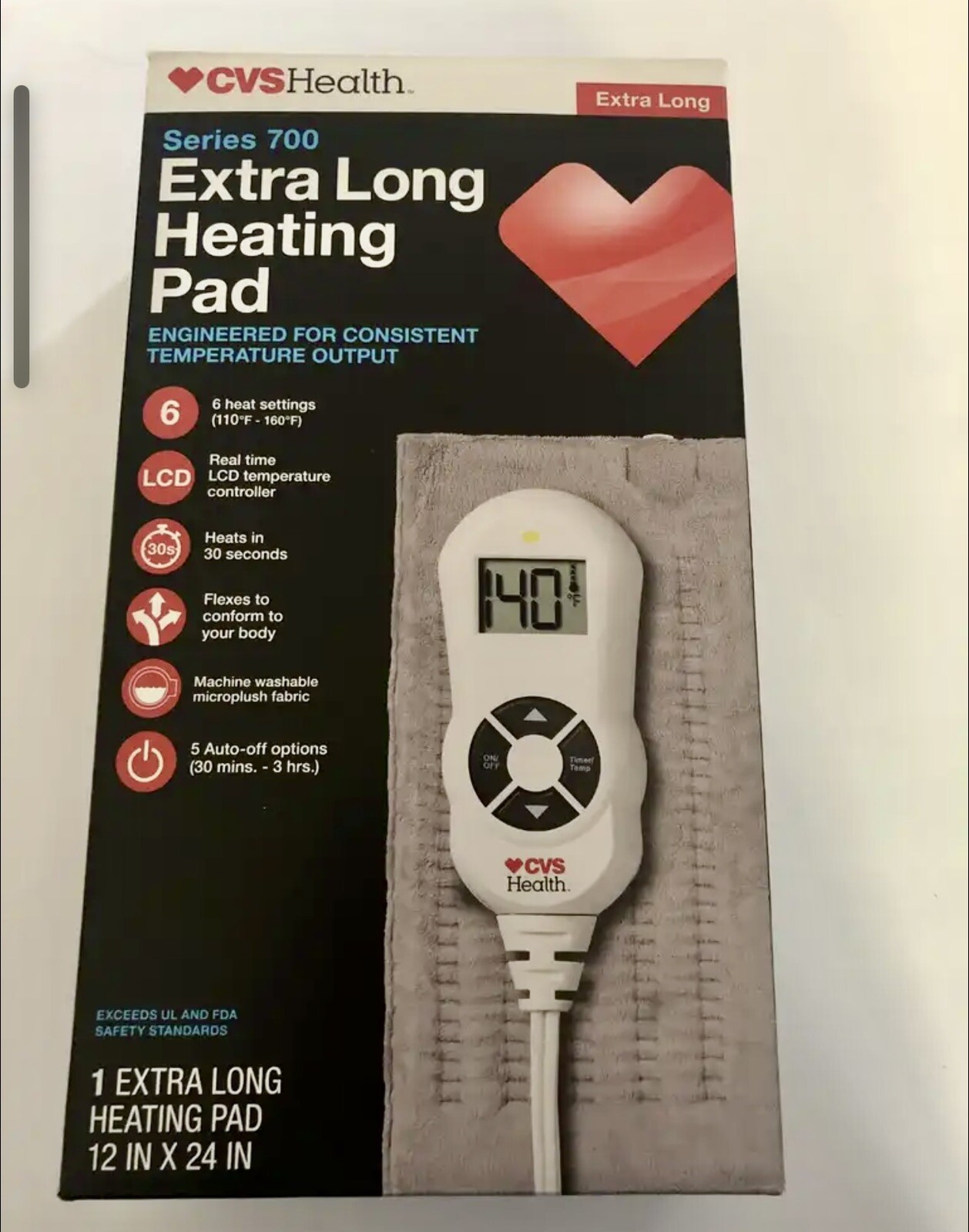 NEW IN BOX CVS HEALTH SERIES 700 EXTRA LONG HEATING PAD 6 HEAT