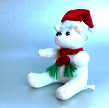 Paul Hamburg NIEDŹWIEDŹ Miś polarny z świąteczną czapką i szalikiem 11 cm Wisiorek Przytulanka