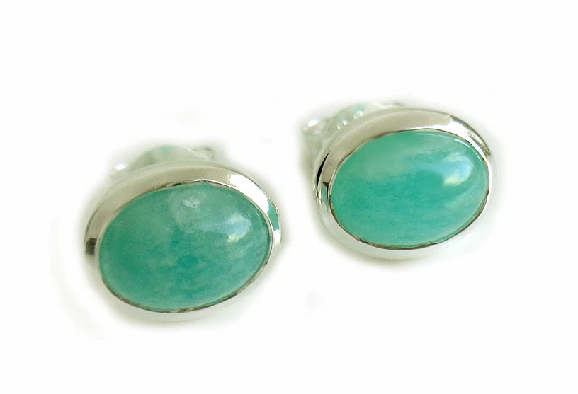 Ohrstecker Amazonite oval  8 /10mm 925er Silber glänzend + Box Bst10