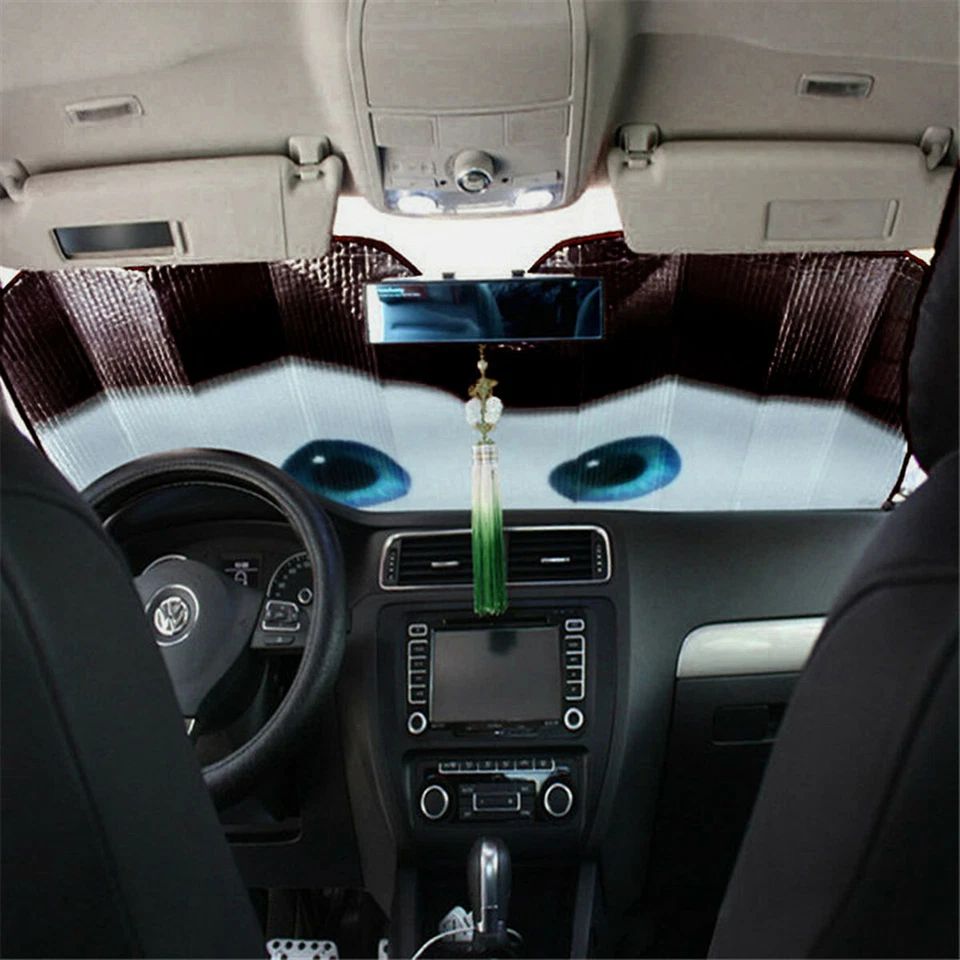 1Pcs Black Cartoon Eyes Foldable Car Front Windshield Cover Sun Shade Protector - Изображение 3 из 4