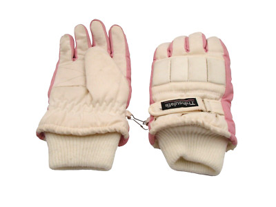 Thinsulate Insulated Sure Grip Gloves Womens Size L White Pink Ski Winter Sport