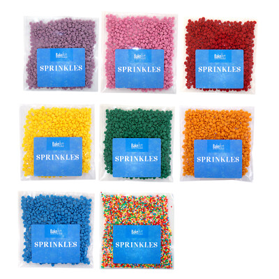 Regenbogen Konfetti Streusel Deko Set für Cup Cakes von BakeArt 8 x 30g Packungen