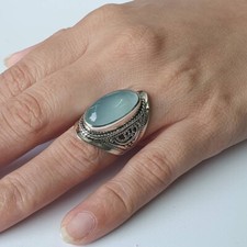 Aqua Chalcedony Gemstone Ring 925 Sterling Silver Handmade Ring Cocktail Ring