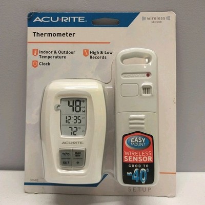 AcuRite Wireless Indoor Outdoor Thermometer w/ Sensor & Clock Max Min NEW