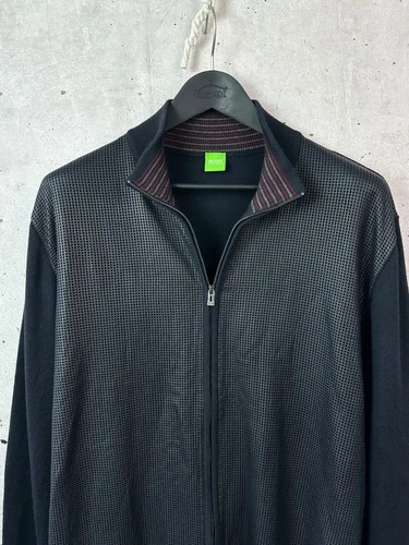 Hugo Boss 100% Virgin Wool Perforated Leather Full Zip Sweater Jacket Men XL image 2