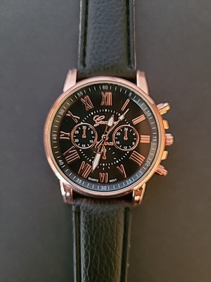 Geneva Women's Black And Rose Gold Watch With 8 3/4 Inch Band 