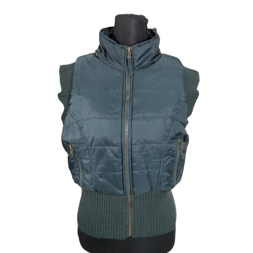 FREE PEOPLE Chaleco acolchado con capucha Chaqueta M Verde Azul Boho Cuadros Gorpcore Exterior Foto 3 de 4