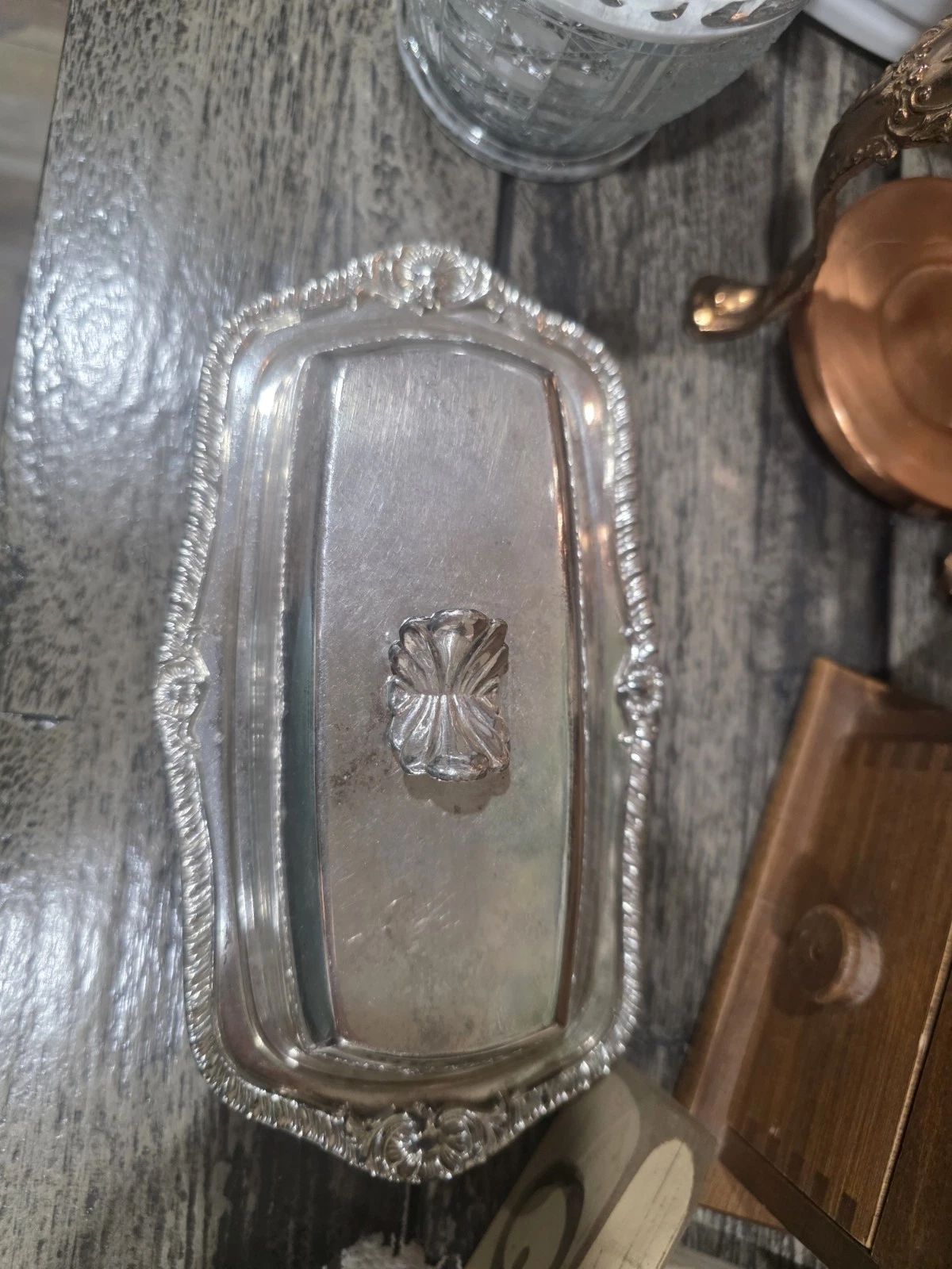 Vintage Middletown Plate Co. Footed Butter Dish - Ornate Shell Rim