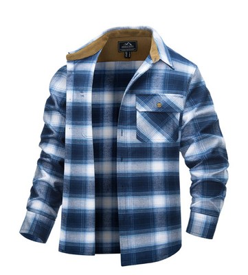 H Plaid Flannel Shirt Mens Long Sleeve Button Up Chest Pocket Shirt Jacket Casual