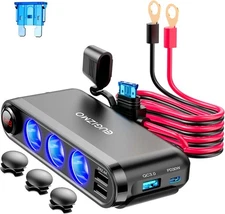 12V Car Cigarette Lighter Socket, 200W 3 Socket Plug Red 