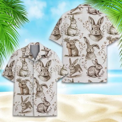 Cute Bunny Hawaiian Shirt Women Vintage Beach Summer Vacation Gift