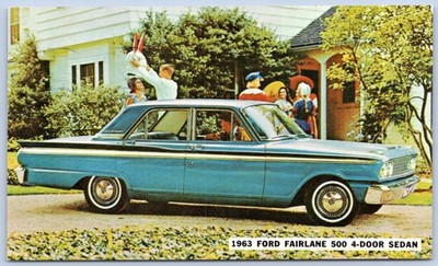 Postcard 1963 Ford Fairlane 500 Corwin Ford Sales Mannington WV Auto Ad C207