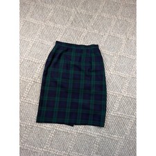 Brooks Brothers Pencil Skirt Women 6 Black Plaid Tartan Wool Made in USA Vtg