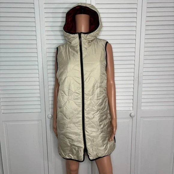 TRIBAL Reversible Hooded Long Puffer Quilted Vest Size Small - Image 4 of 4