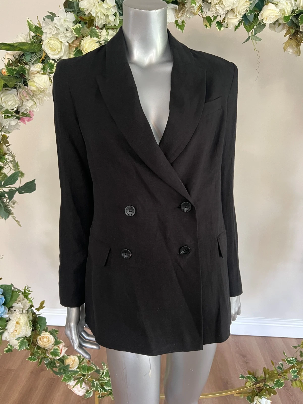 TED BAKER Blazer Jacket Size 6 8 10 12 14 16 Black Linen Double Breasted NEW