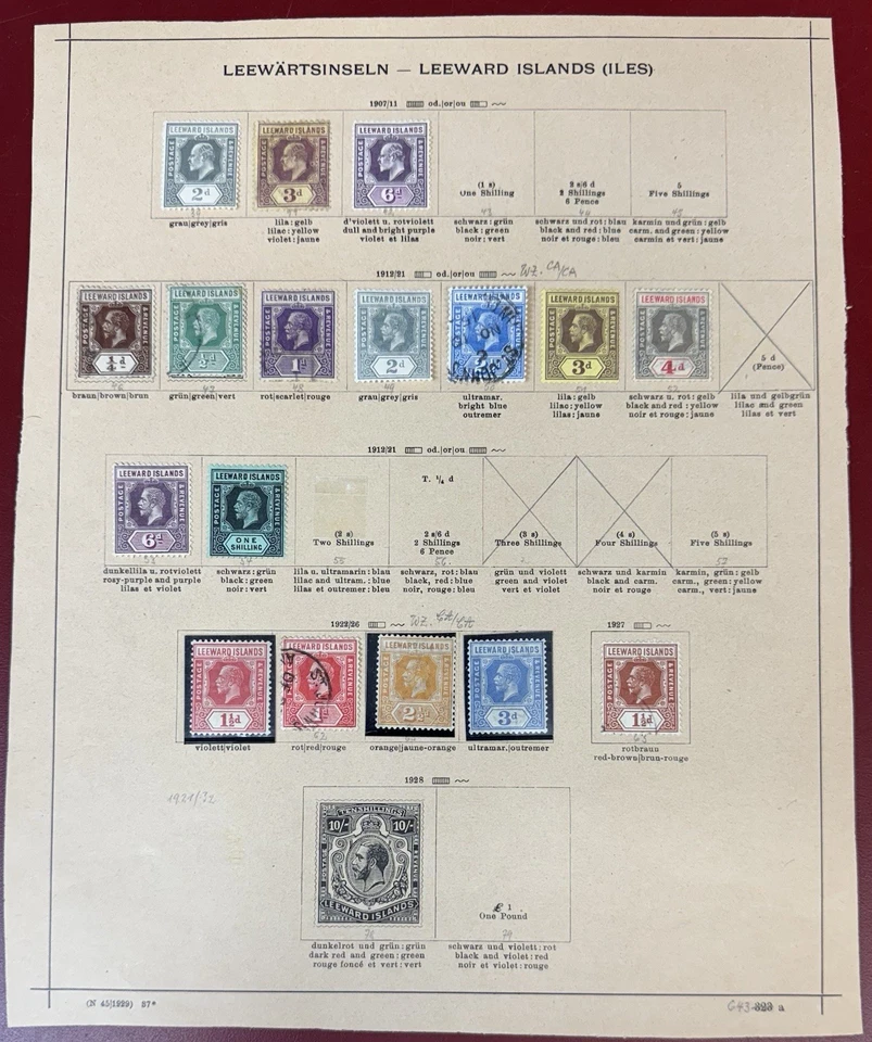 Leeward Islands, 1920-1923, Collection of 88 Stamps, Mint and Used, on Pages - Image 2 of 4