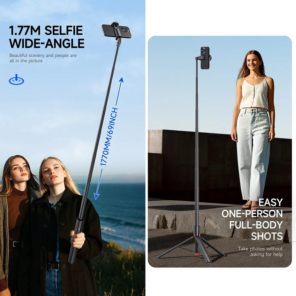 Trípode automático emergente para selfies de 70" con soporte para teléfono celular extensible remoto Foto 4 de 4