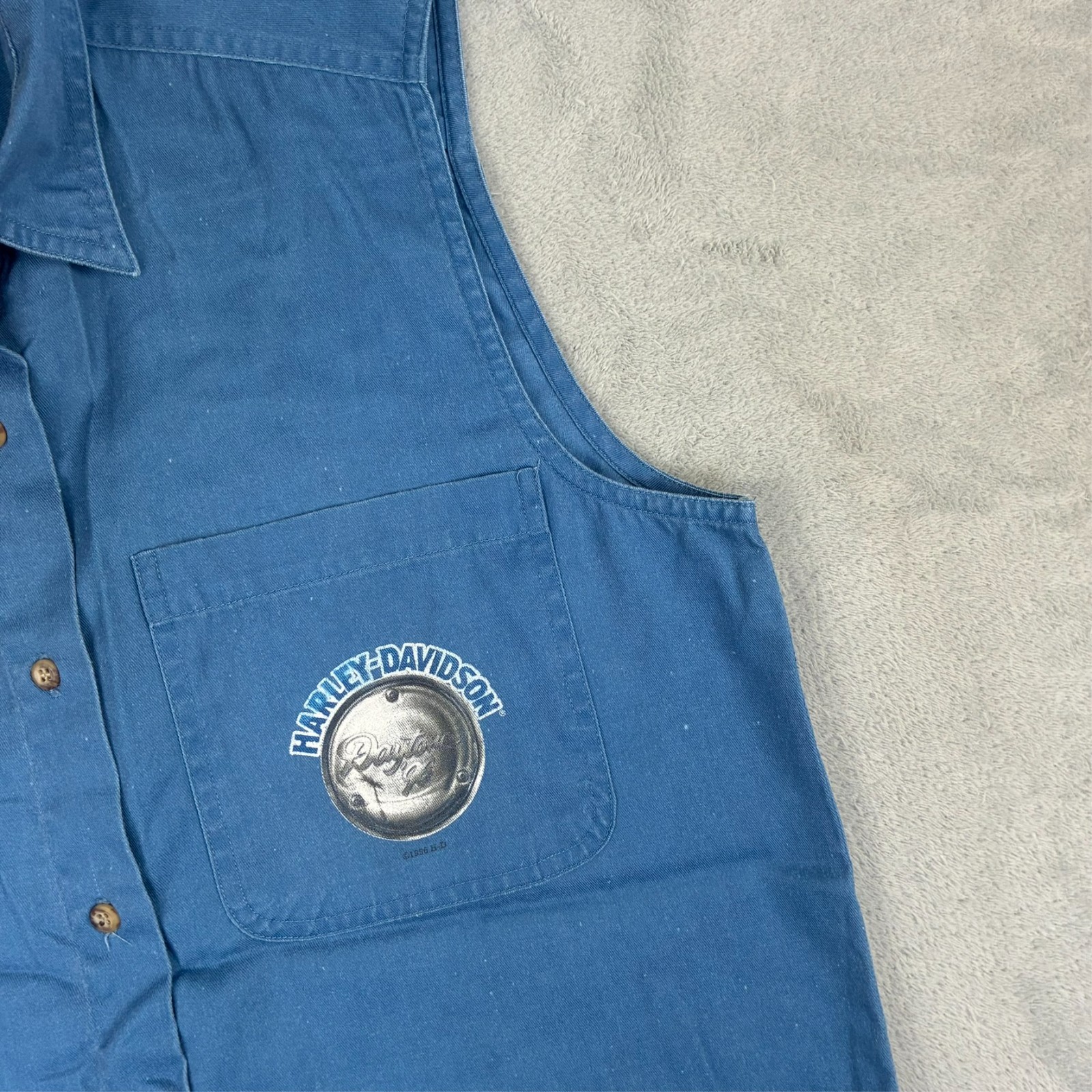 Women's Vintage Harley Davidson 1996 Daytona Blue Sz Small Sleeveless Vest Shirt image 3