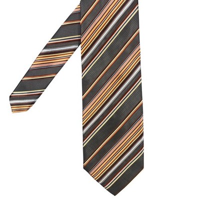 Bergamo New York Grey Striped Necktie Men OS Polyester Hand Made Diagonal Stripe