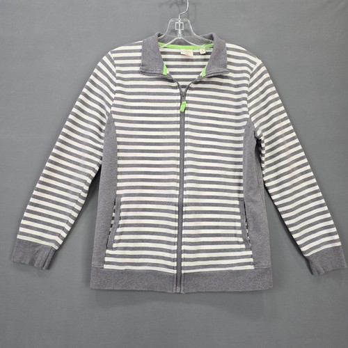 Rafaella Sport Gray Stripe Jacket Classic Zip Long Sleeves Lightweight Women's M - Picture 2 of 8