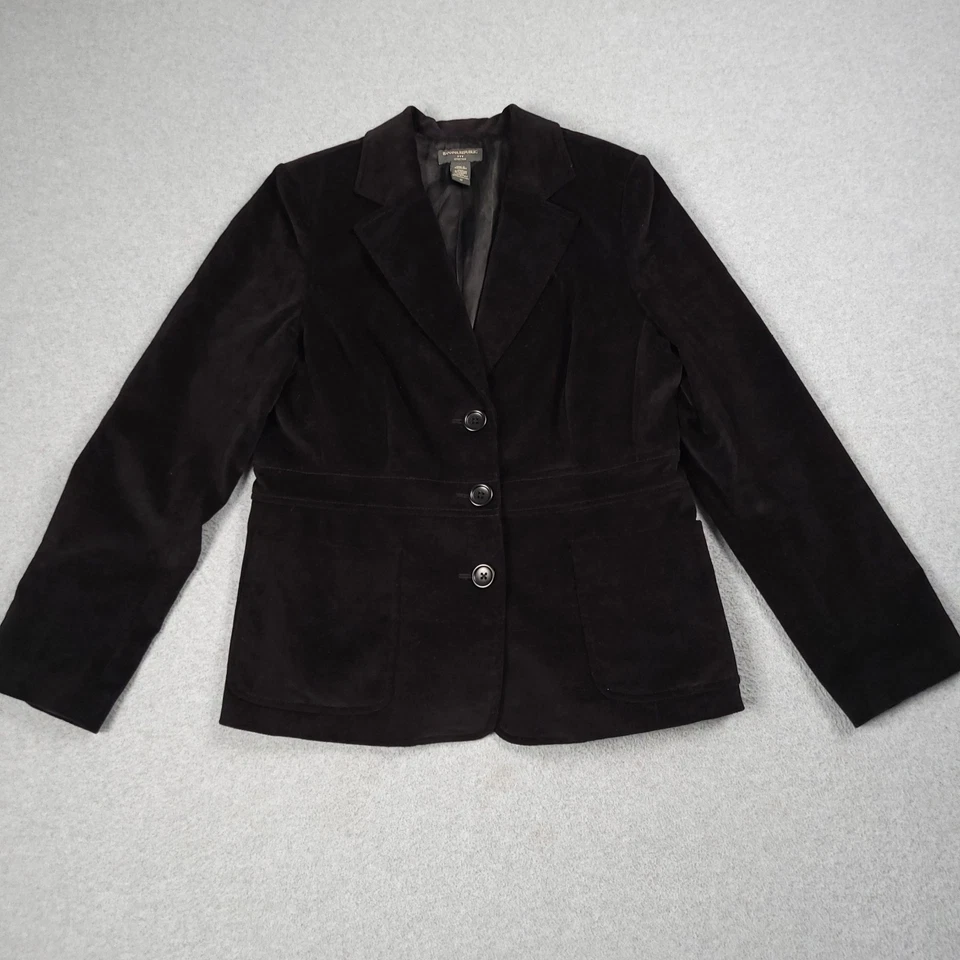 Blazer Banana Republic Mujer Mediano Negro Terciopelo Elástico Traje Chaqueta Carrera Foto 2 de 4