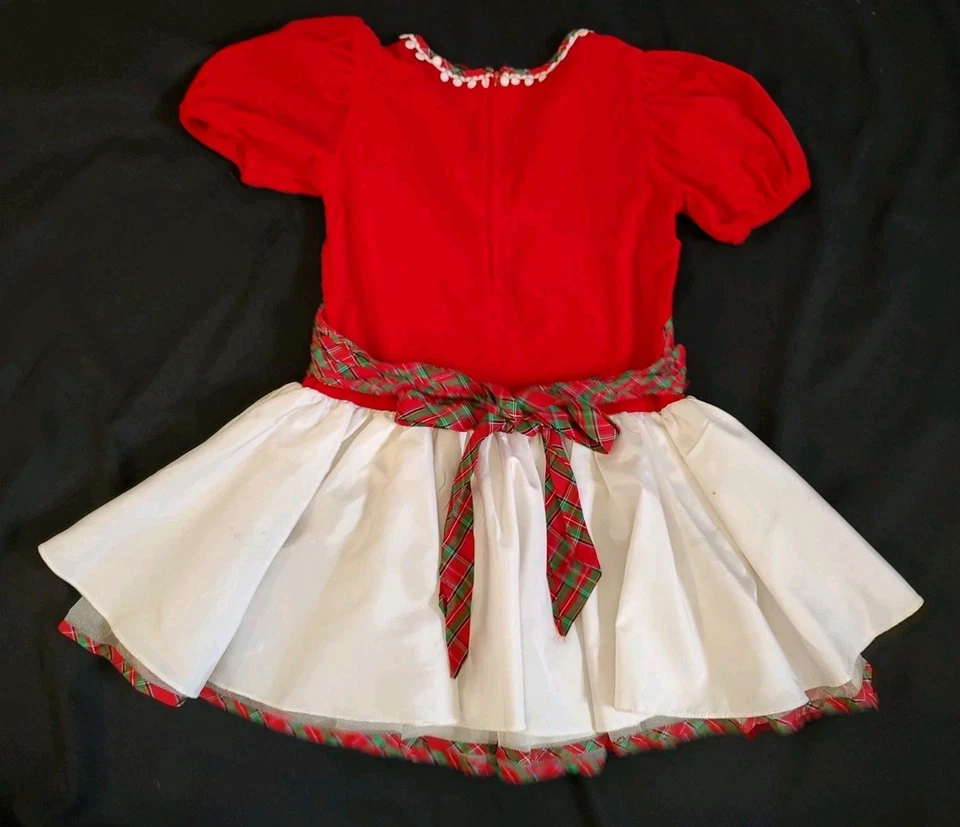 90's Vintage Dress Bonnie Jean Christmas Party Dress Drop Waist Puff Sleeve 6X - Image 3 of 4