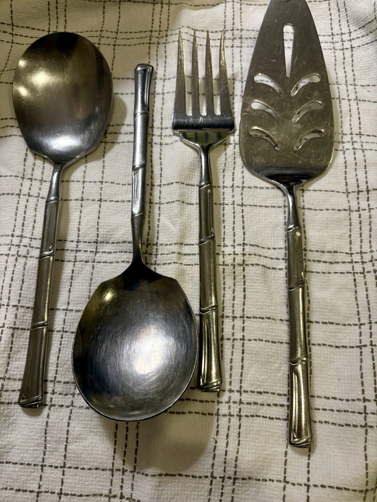 Lot of 4 Vintage National ESCAPADE Stainless Bamboo Japan Serving Pieces Quality