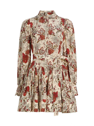 NEW, Ulla Johnson Simona Floral Silk Tie-Waist Minidress Sz 10 #MD1456