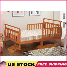 Toddler Sleigh Bed W/ Guardrails Wood Construction Crib Mattress Safe Design New
