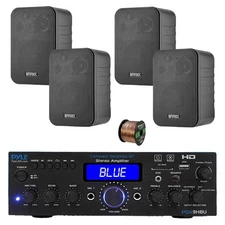Pyle PDA9HBU 2-Channel Home Audio Bluetooth Receiver, 4x 4" 30W Speakers, Wire