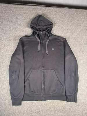 G-Star Raw Hoodie Mens Large Black Premium Core Hooded Full Zip Logo Sweatshirt