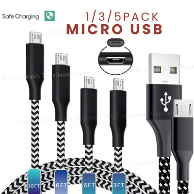 Braided Micro USB to USB A Cable Charger Cord Lot For Samsung Google LG Android