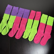 Lot of 4 Pair 80s Vintage Style Retro Colorblock Womens Slouch Socks NEW